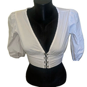 FASHION NOVA WHITE AND SILVER CROPPED TOP